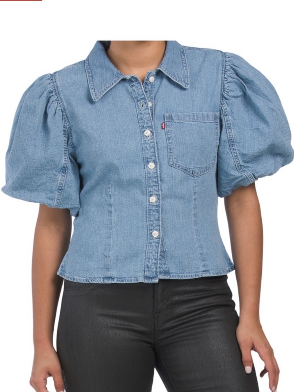 Levi’s Denim Puffed Sleeve Button Up Top